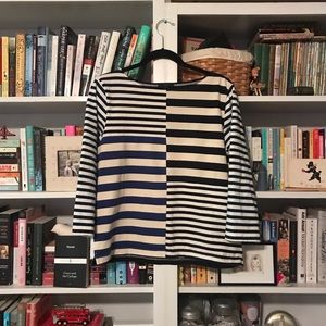BLUE multi striped patchwork J.CREW top